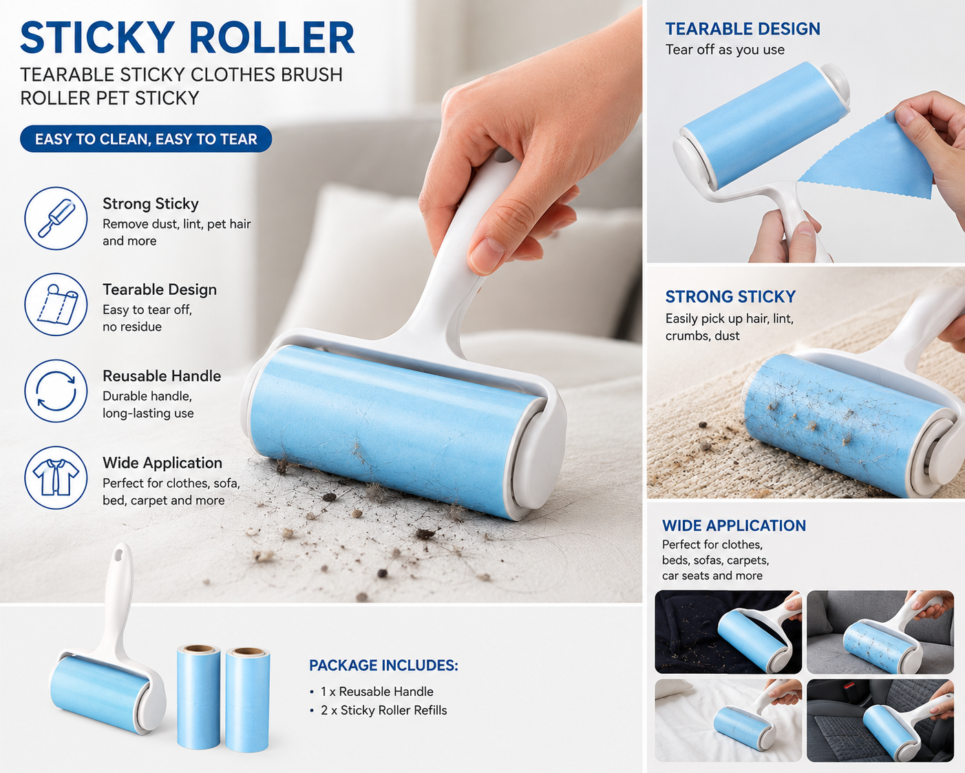 Sticker Roller Tearable Sticky Clothes Brush Roller Pet Sticky